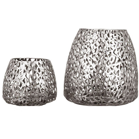 GILDE Windlicht, "Purley", Metall, silberfarben, VE 2, H. 20 cm, D. 20 cm