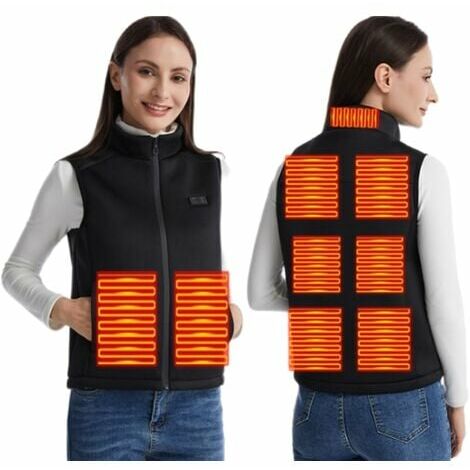 Gilet chauffant à double commande à neuf zones pour hommes et femmes gilet de protection à col montant gilet rechargeable vêtements chauffants intelligents à température constante, taille noir-2XL
