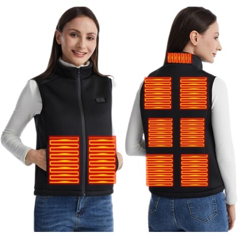 Gilet chauffant à double contrôle à neuf zones hommes et femmes gilet de protection à col montant gilet rechargeable vêtements chauffants intelligents à température constante, taille noire-M
