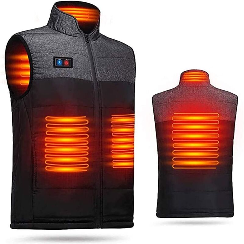 Gilet Chauffant électrique Double Interrupteur réglable 4 réchauffeurs Chargement usb Chauffage ultraléger Protection Contre Froid extérieur Noir