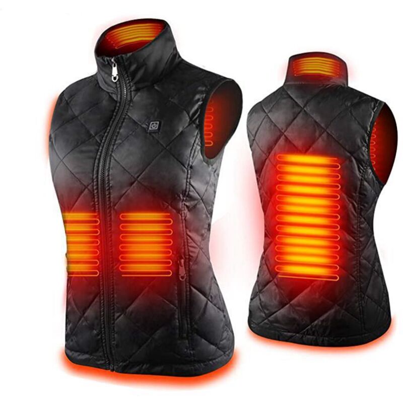 Gilet chauffant femme 4 zones chauffantes, veste chauffante cou - Noir 2XL