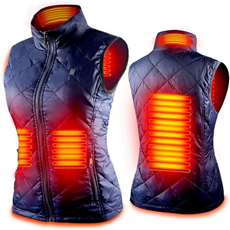 Gilet chauffant femme 4 zones chauffantes, veste chauffante cou - Bleu L