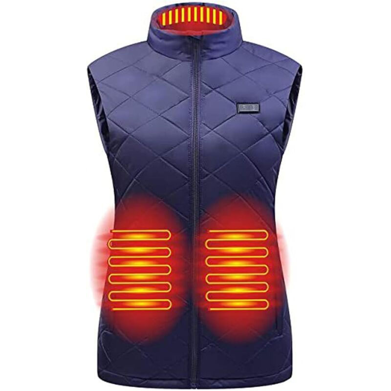 Gilet Chauffant Femme, usb Vêtement Gilet Chaud Rechargeable Chauffé Réglables Chauffage Manteau Chauffant Hiver Léger avec 9 Zones Chaleur pour Ski