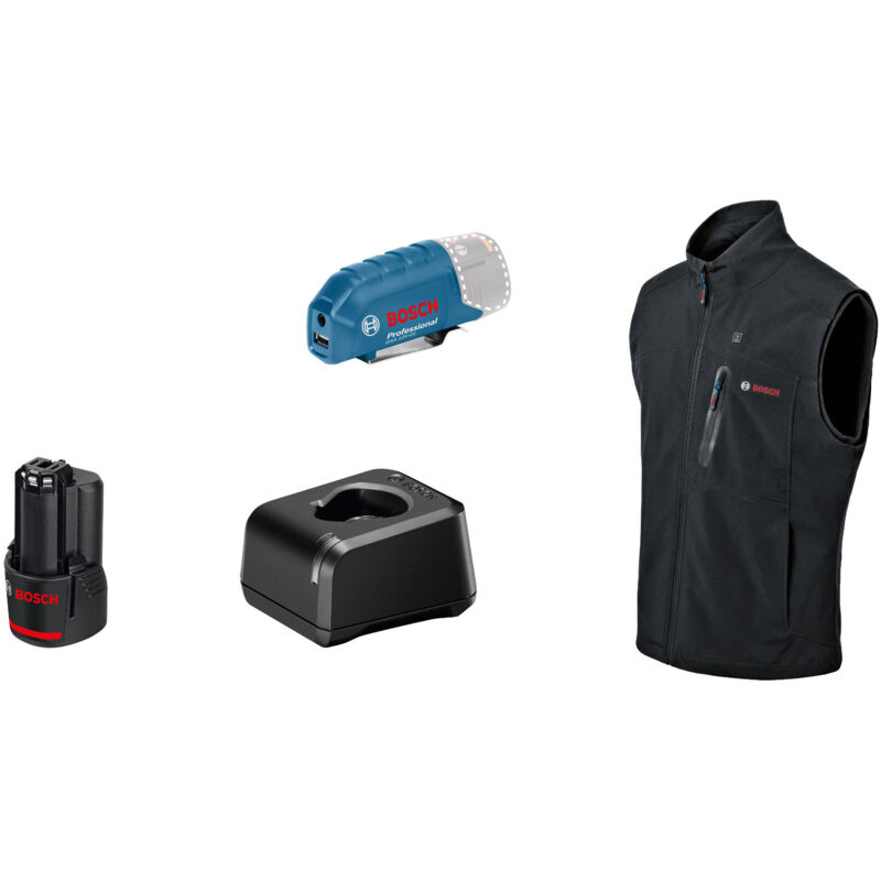 Gilet chauffant ghv 12+18V xa Bosch, taille m avec adaptateur pour batterie, batterie + chargeur