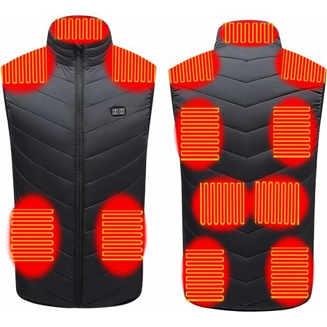 Gilet Chauffant Homme et Femme électrique Chargement USB Veste Chauffante sans Manche Vêtements Hiver Chaud Léger Manteau Doudoune pour Camping Le Ski en Plein Air S-6XL, Noir, XXL thsinde