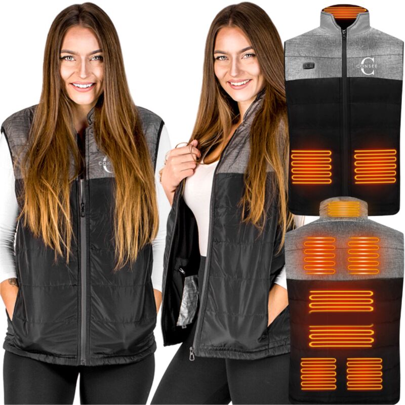 Gilet chauffant USB sans manches pour homme et femme – Tissu léger et résistant – Inserts en fibre de graphite – 3 modes de chauffage