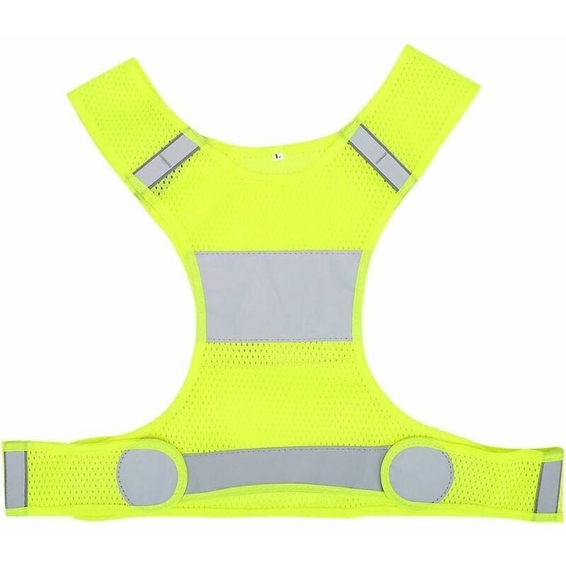 Image of DK - Gilet da corsa riflettente, giallo fluorescente, taglia regolabile Gilet riflettente ad alta visibilità Gilet di sicurezza per corsa notturna