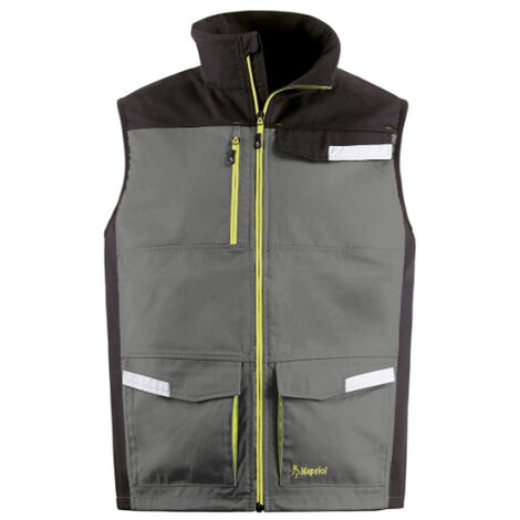 GILET DA LAVORO MULTITASCHE KAVIR GRIGIO/NERO TG. M/L/XL/XXL CON ZIP KAPRIOL, "L"