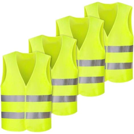 Gilet d'avertissement voiture 4pcs, gilet d'avertissement gilet de panne gilet d'avertissement jaune gilet de sécurité gilet réfléchissant voiture, assistance routière, lavable, conducteur conducteur 