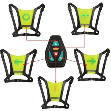 Gilet de clignotant LED, gilet réfléchissant LED avec indicateur de direction : Télécommande, clignotants, rechargeable par USB, installation facile pour voyant d'avertissement de vélo - Coul