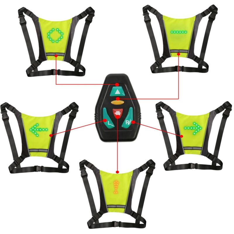 Gilet de clignotant LED, gilet réfléchissant LED avec indicateur de direction : Télécommande, clignotants, rechargeable par USB, installation facile