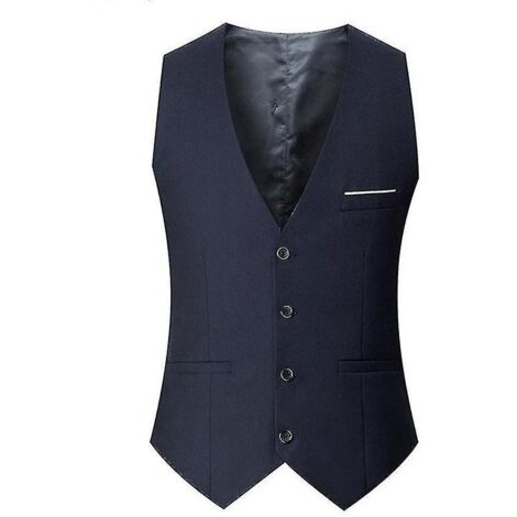 Gilet de costume grande taille pour homme, coupe ajustée, idéal pour le travail, les mariages, les occasions formelles ou décontractées. Gilet à simple boutonnage - Taille 5XL - Bleu marine