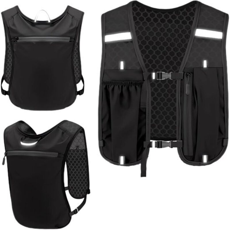 Gilet de course - Porte-gobelet intégré - Porte-téléphone intégré - Gilet ultraléger et résistant - Gilet d'hydratation pour le vélo avec bandes