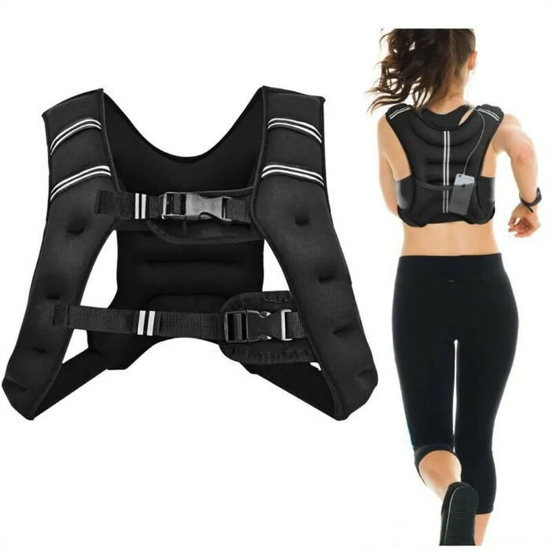 Gilet de Musculation Lesté Réglable de 10kg Poids Entrainement - Noir