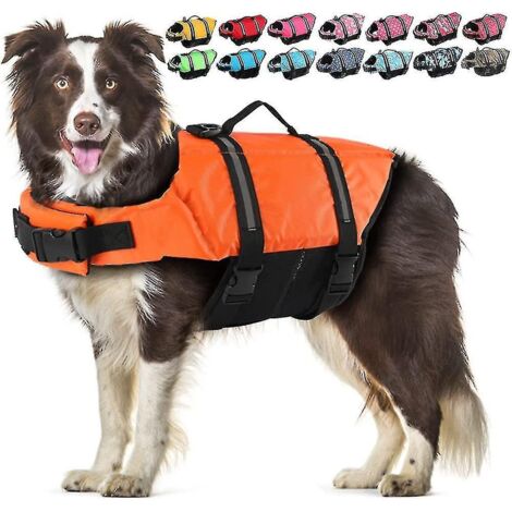Gilet de sauvetage pour chien, gilet réfléchissant ajustable avec poignée de sauvetage et flottabilité améliorée pour la natation - Orange - Taille L