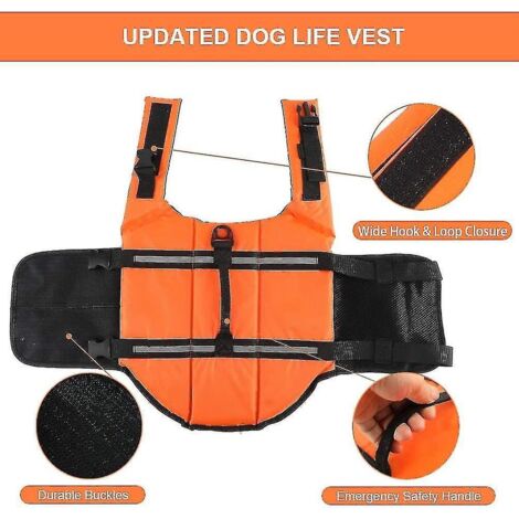 Gilet de sauvetage pour chien, gilet réfléchissant ajustable avec poignée de sauvetage et flottabilité améliorée pour la natation - XXL - Orange