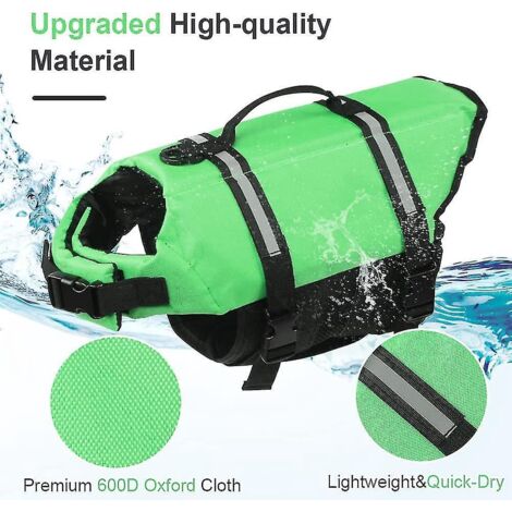 Gilet de sauvetage pour chien, gilet réfléchissant ajustable avec poignée de sauvetage et flottabilité améliorée pour la natation - XXL - Vert