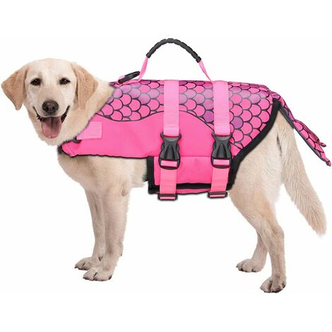 Gilet de sauvetage pour chien, maillot de bain de protection, bandes réfléchissantes, gilet de sauvetage réglable à haute visibilité pour piscine, plage, bateau (sirène, L)