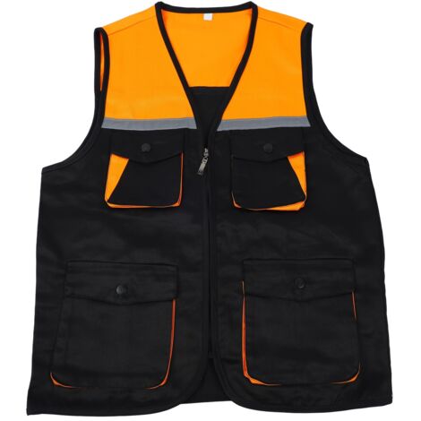 Gilet de sécurité haute visibilité avec bandes réfléchissantes, fermeture éclair et 4 poches - Noir et Jaune - Taille XXL