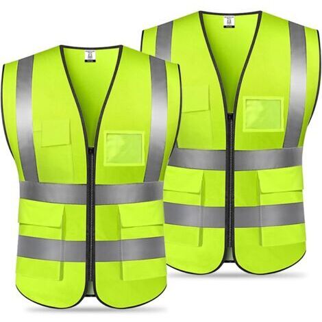 Gilet de sécurité réfléchissant 100% polyester – 5 poches – Haute visibilité pour course, vélo, moto – Visibilité 360°