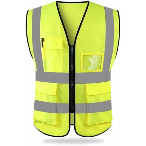Gilet de sécurité réfléchissant haute visibilité – 100% polyester léger et respirant – 5 poches avec fermeture velcro – Pour activités nocturnes
