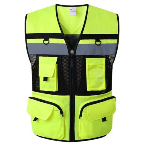 Gilet de sécurité réfléchissant XL – Haute visibilité jaune fluo – Réflectivité 360° – Poches multifonctions pour accessoires