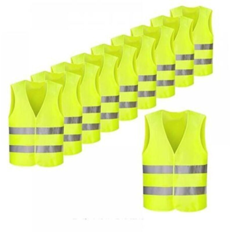 Gilet de signalisation rare/gilet de sécurité jaune fluo avec bandes fluorescentes, lot de 10