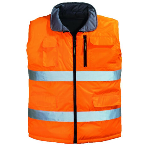 Gilet de travail d'hiver sans manche réversible haute visibilité HI-WAY - Orange Fluo L - 48/50