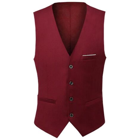 Gilet de travail homme, col V, coupe ajustée, couleur unie, taille XL, rouge