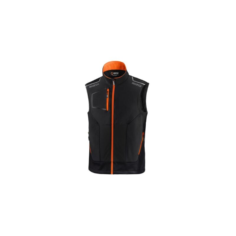 Gilet technique Sparco Tech Light Vest Illinois Taille. xxl noir/orange fluo avec inserts de renfort et bandes haute visibilite' zip central e'tanche