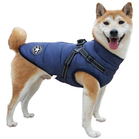Gilet d’hiver pour chien avec harnais intégré – Veste chaude et confortable – Taille XL – Bleu