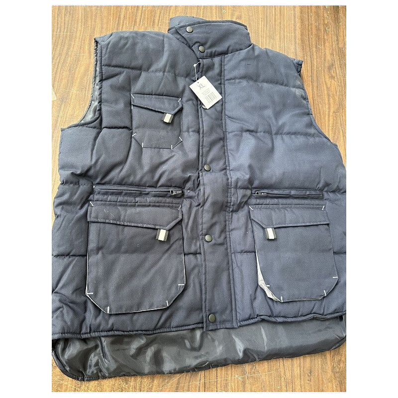 Gilet d'hiver sans manches bleu marine et gris col montant fermeture à glissière 6 poches taille xl Arcotek