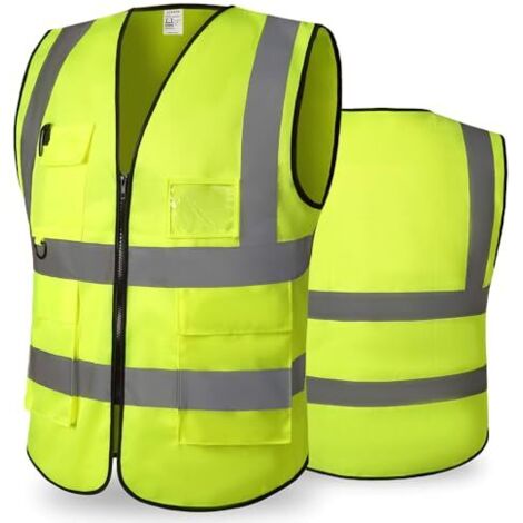 Gilet di sicurezza ad alta visibilità per uomo e donna con tasche, gilet riflettente per bicicletta con cerniera, gilet da lavoro