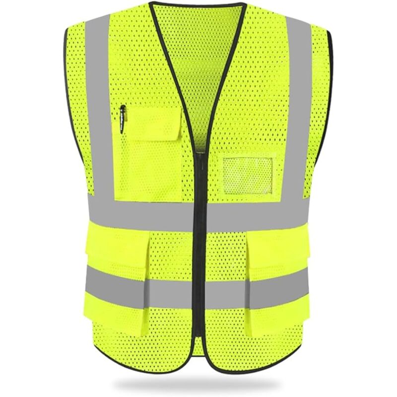 Image of Gilet di sicurezza riflettente ad alta visibilità Abbigliamento da lavoro Direttore esecutivo Gilet Giacca Zip Brace Sicurezza Tasca porta ID per
