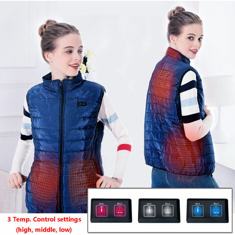 Gilet Electrique Hiver Chauffante à 3 Vitesses Etanche Manteau Veste Sans Manches Extéri Ski Anti-Froid-Bleu,XXL