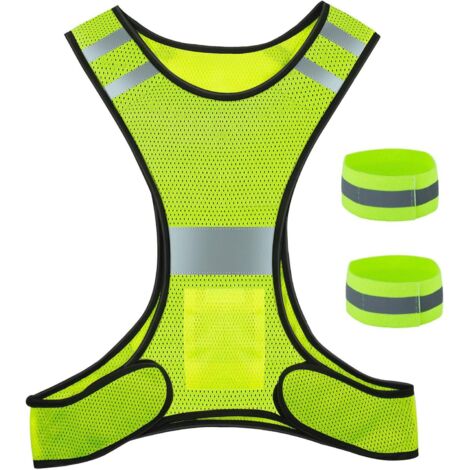 Gilet et Bracelet Réfléchissants, Gilet de Sécurité Réfléchissant Réglable Haute Visibilité pour la Course, Le Cyclisme et Le Jogging