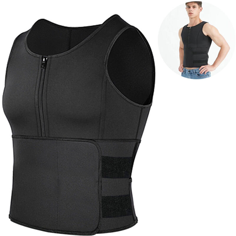 Gilet gainant amincissant en néoprène pour homme, style sauna, avec fermeture éclair.
