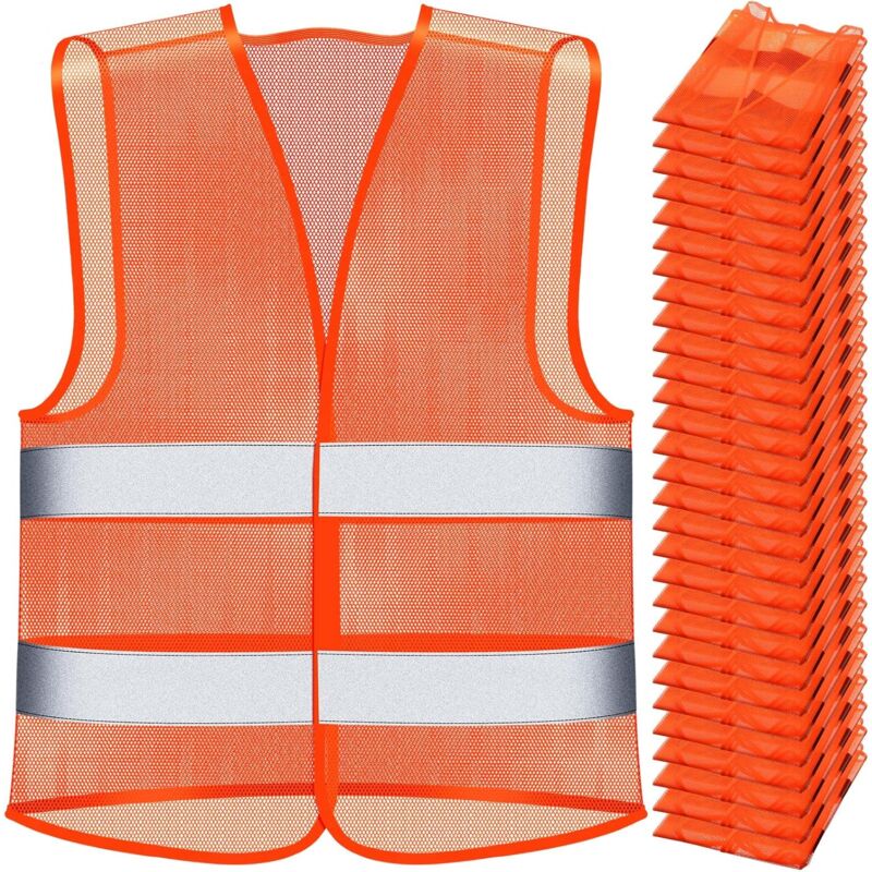 Gilet haute visibilité 30 piècesGilet de sécurité réfléchissantGilet en maille haute visibilitéTaille réglablePour hommes et femmesTravail en