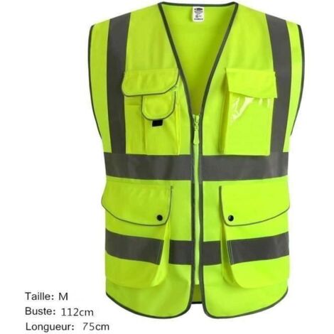 Gilet jaune, 9 poches de classe 2\"gilet de sécurité haute visibilité devant avec des bandes réfléchissantes - Unisexe(M)
