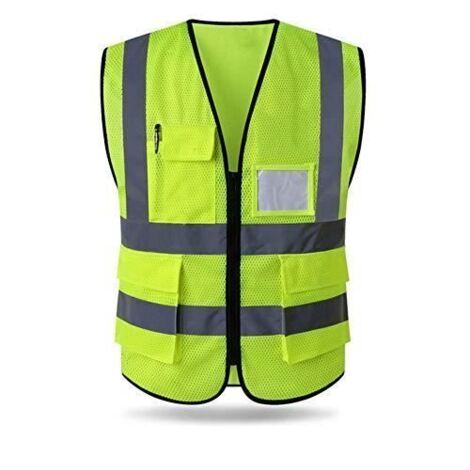 Gilet Jaune Securite, Gilet de Travail de Sécurité Haute Visibilité avec Fermeture éclair et Poches (XXL, Jaune)