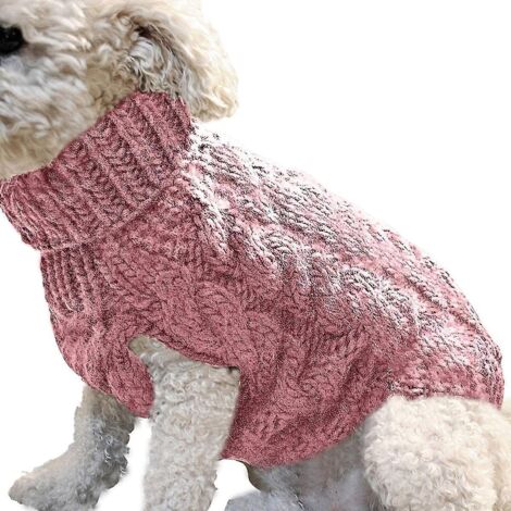 Gilet pull chaud pour chien, manteau doux en laine tricotée, pull d'hiver - L - rose foncé