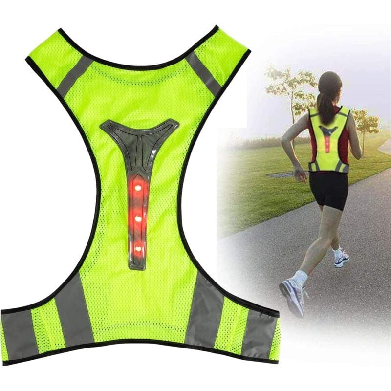 Gilet Réfléchissant, Gilet de Sécurité avec Bandes Réfléchissantes et 3 Led, Gilet de Cyclisme de Haute Visibilité pour Jogging, Cyclisme (Vert)