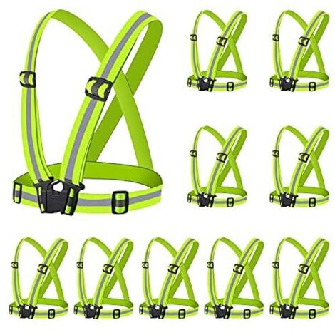 Gilet Réfléchissant - Gilet de Sécurité Haute Visibilité avec Bretelles Réfléchissantes - Pour Course à Pied, Vélo, Marche - Lot de 10
