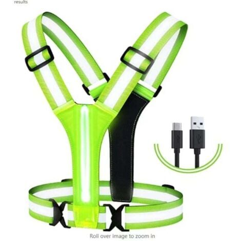 Gilet réfléchissant LED équipement de course, équipement de course réfléchissant haute visibilitéGilet de course réfléchissant gilet de course lumineux rechargeable pour la marche, la course à pied, l