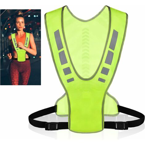 Gilet Reflechissant Running, Réglable Gilet Reflechissant Velo Haute Visibilité avec Boucles e Réflecteurs, Poids Léger Gilet Fluorescent de Sécurité