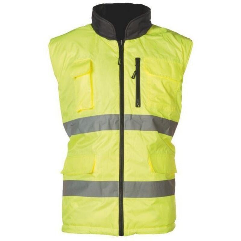 Gilet de travail d'hiver sans manche réversible haute visibilité hi-way - Jaune FLuo m - 44/46
