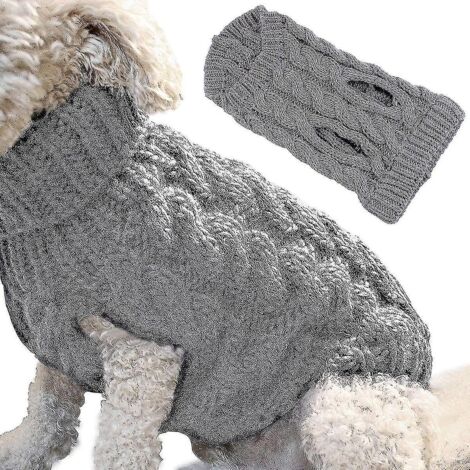 Gilet sans manches chaud pour chien, manteau doux en laine tricotée, pull d'hiver en tricot crocheté, vêtements pour chiens de petite, moyenne et grande taille - L - Gris