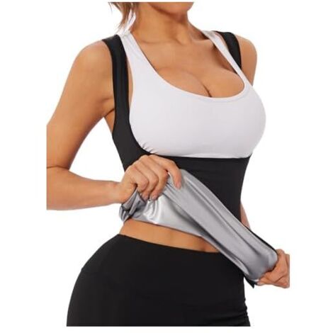 Gilet Sauna - Haut de Transpiration pour Femme - Matière Polyester Élasthanne Extérieure + Doublure PU Argentée - Soutien Poitrine en Forme de U - Taille Unique