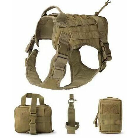 Gilet Tactique pour Chien, Gilet Tactique pour Chien de Service, Patrouille Militaire Imperméable à l'eau Confortable avec La Bouilloire Set Sacs à Dos et Sac de Banlieue Taille L (Marron)
