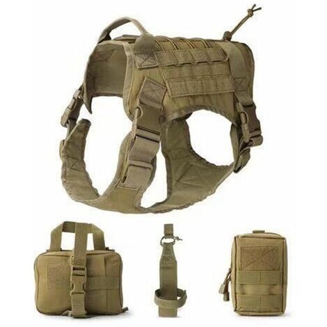 Gilet Tactique pour Chien, Gilet Tactique pour Chien de Service, Patrouille Militaire Imperméable à l'eau Confortable avec La Bouilloire Set Sacs à Dos et Sac de Banlieue Taille XL (Marron),HANBING